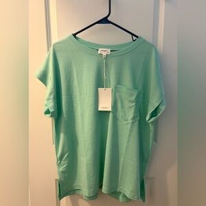 ANDREE BY UNIT - Mint Green Waffle Knit Pocket Tee - Short Sleeve- Large
